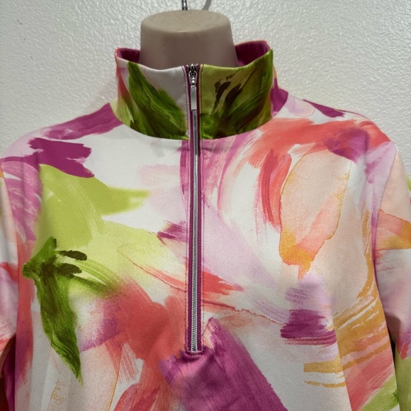 Chicos Bungee Performance Athletic Shirt Size L Spring Watercolor Quarter Zip - Picture 3 of 11